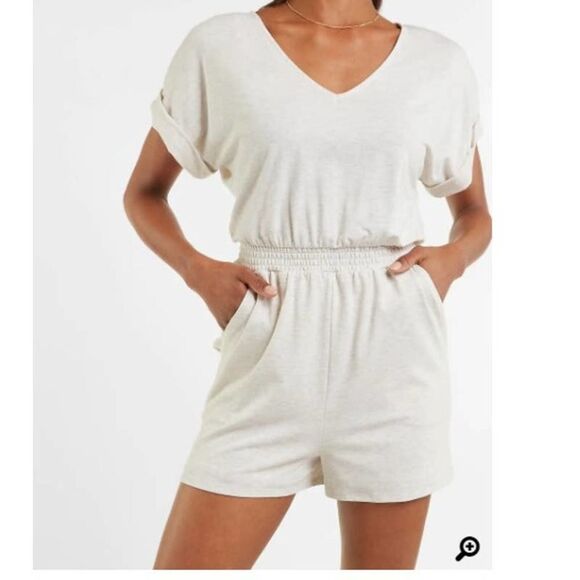 Express Oatmeal  Heather V Neck Jersey Romper Size XL - Picture 1 of 8